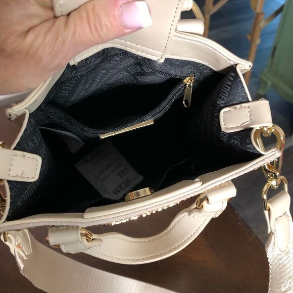 NWOT Steve Madden Womens Blush Baiden Stone Mini Satchel Purse Bag Beige Small - Picture 3 of 5